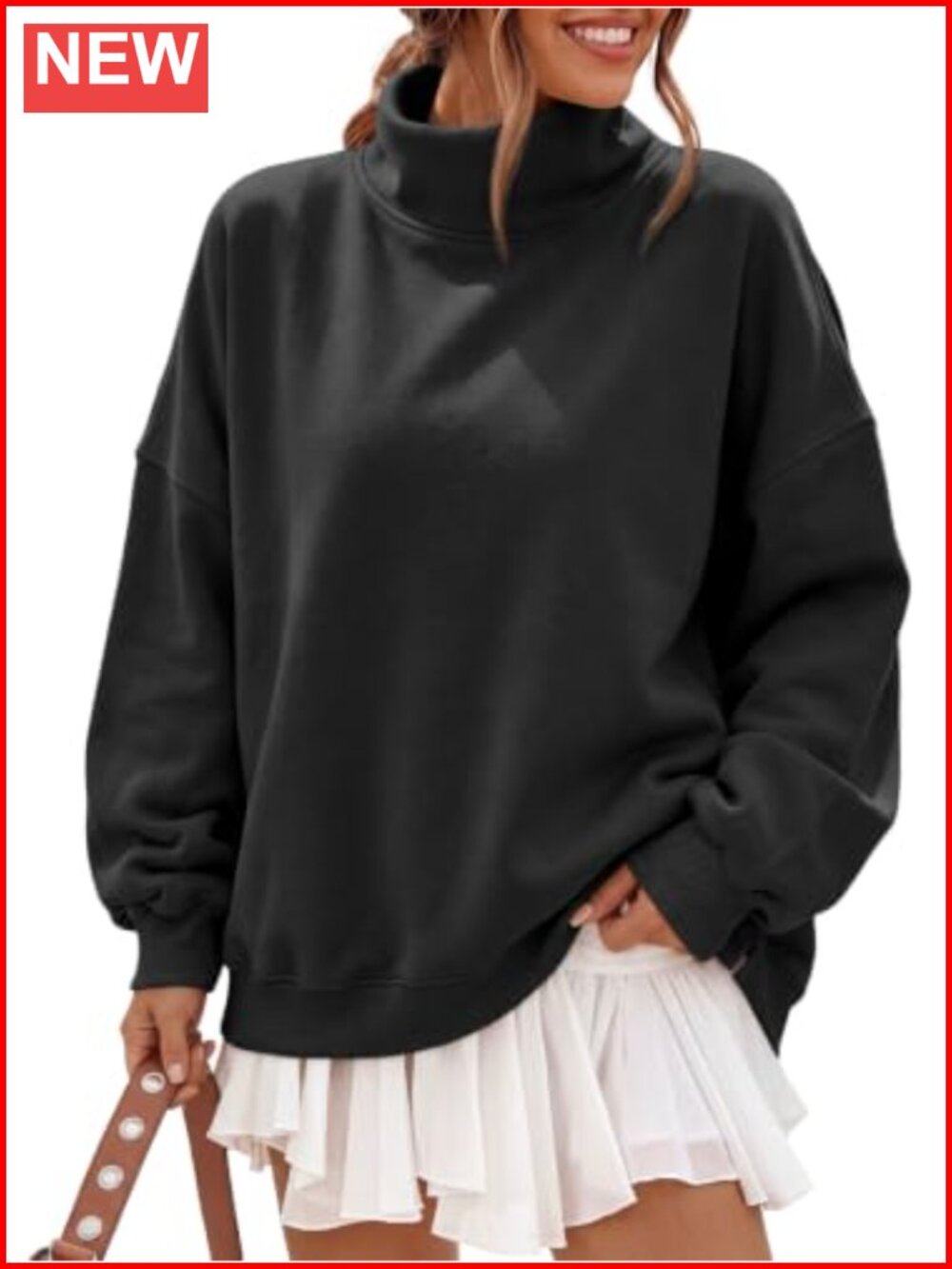 Women's Oversized Fleece Mock Neck Sweatshirt with Pockets